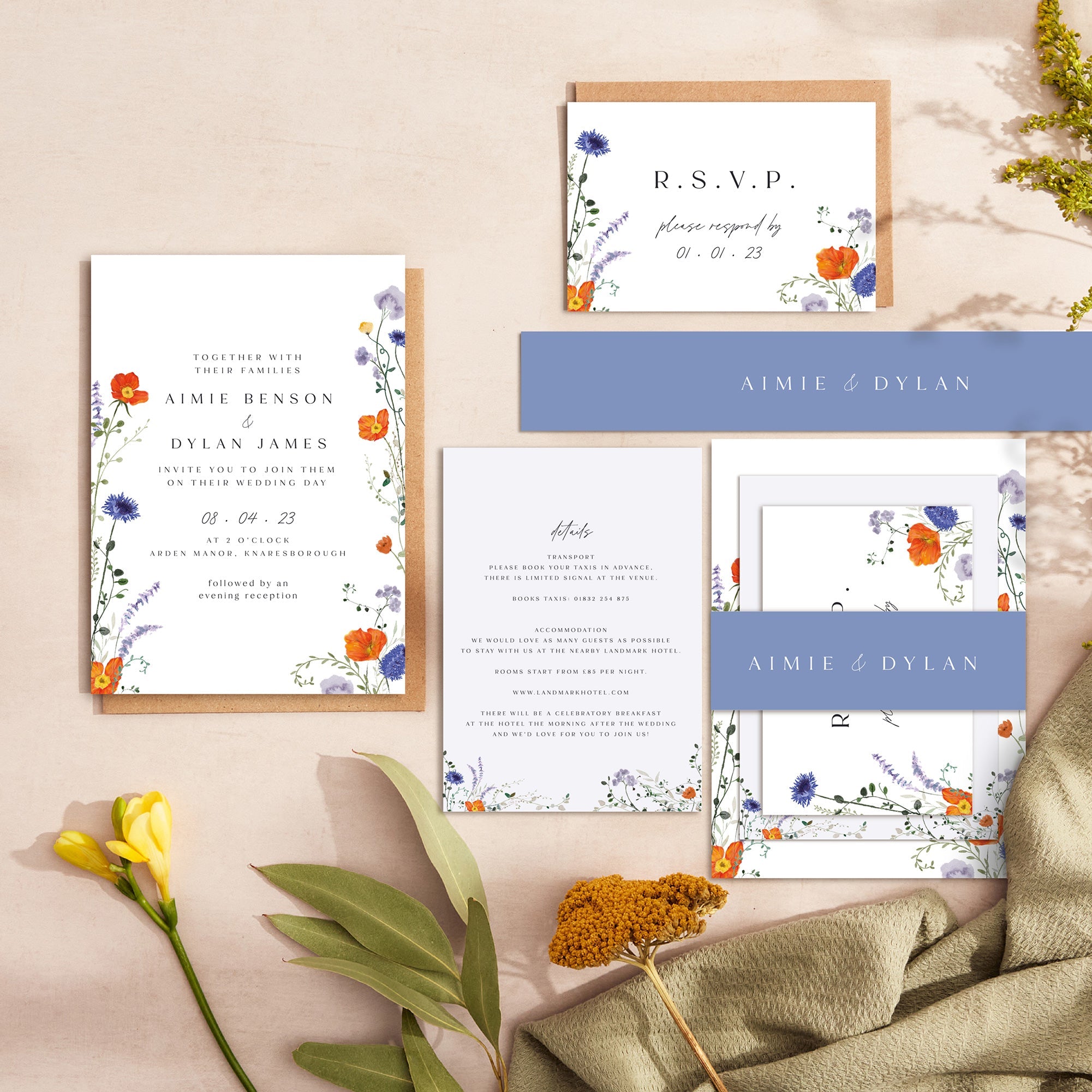 Pressed Wildflowers wedding stationery suite