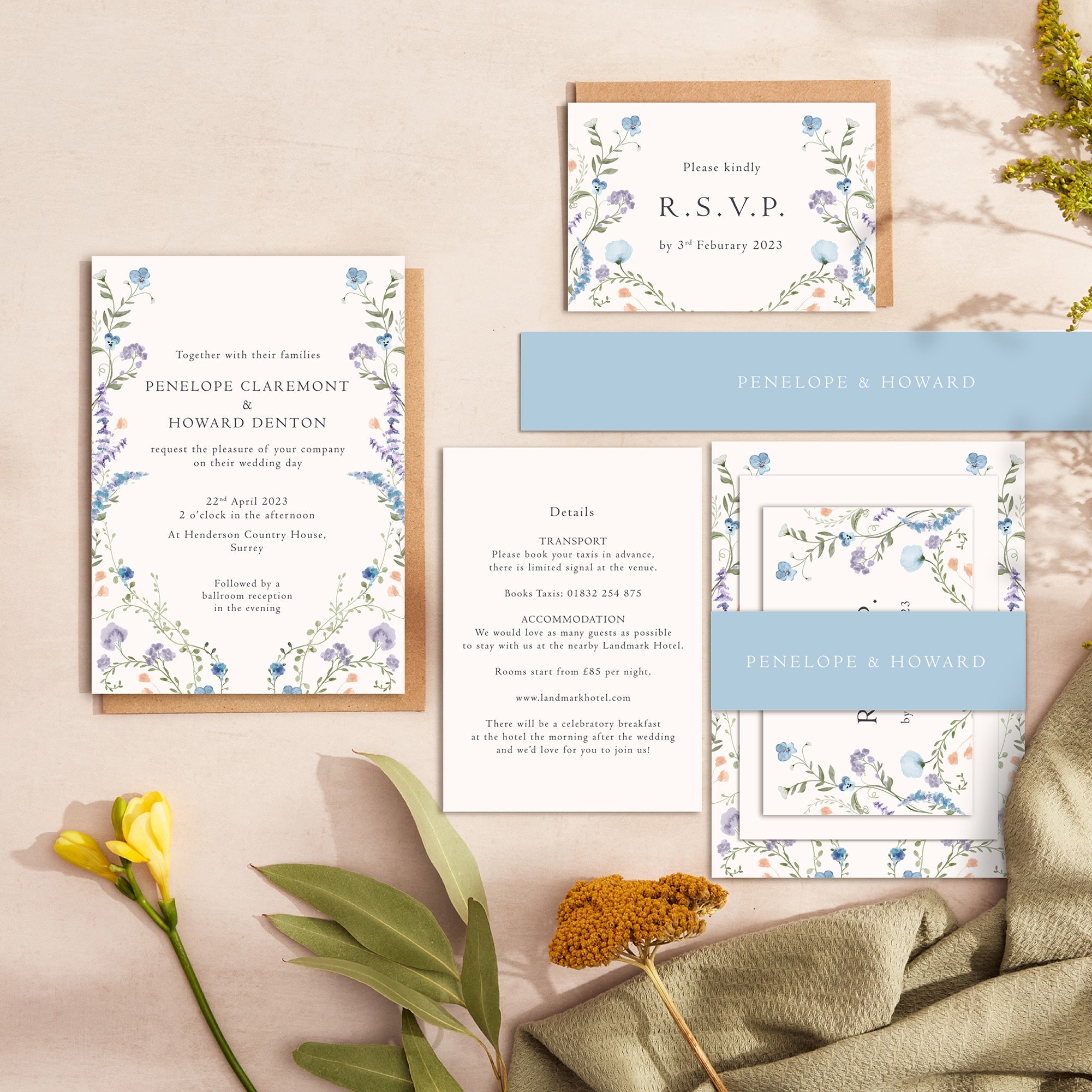 Regency Floral wedding stationery suite