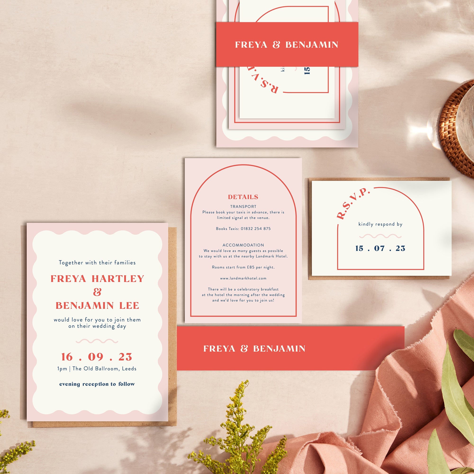 Retro Revival wedding stationery suite