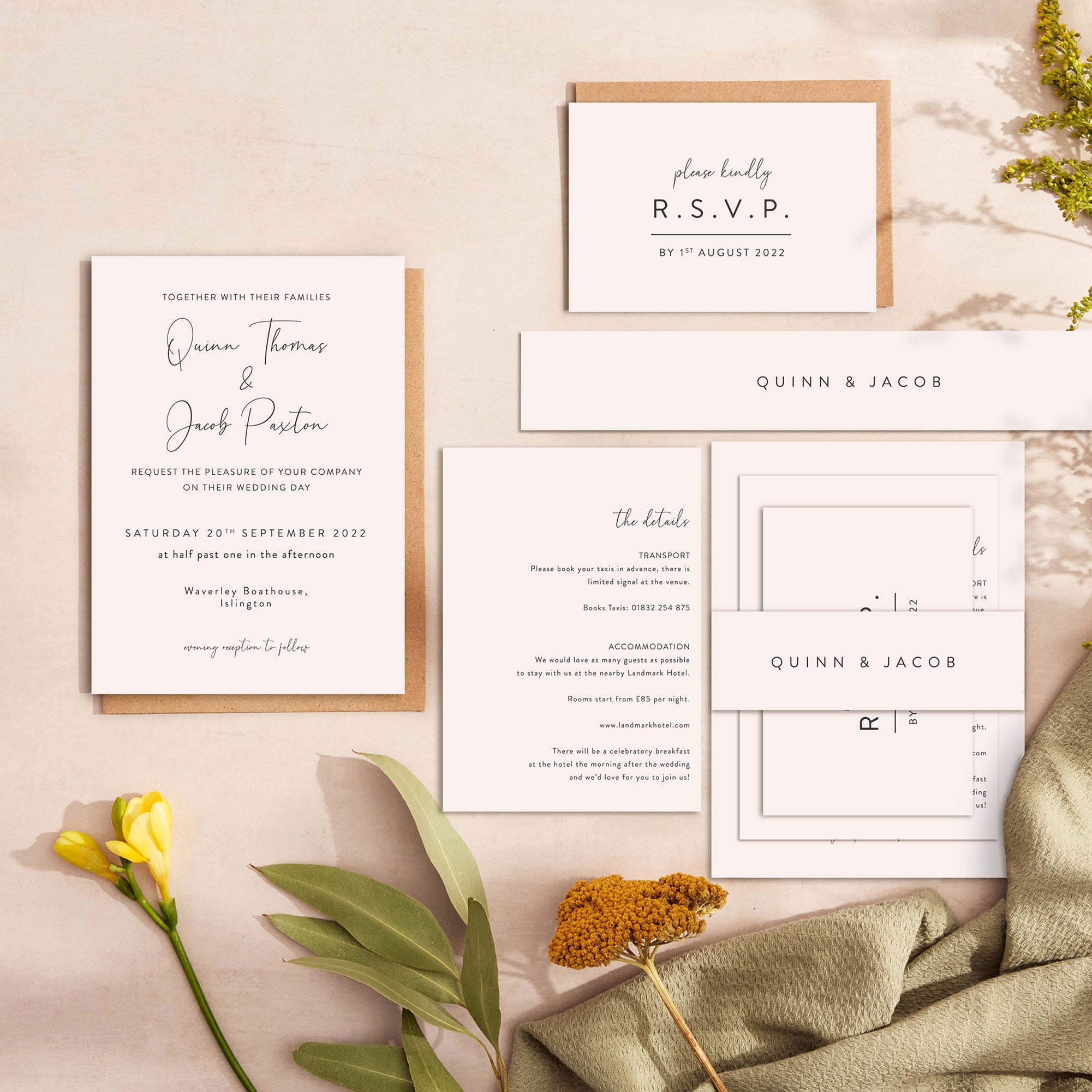 Romantic Script wedding stationery suite