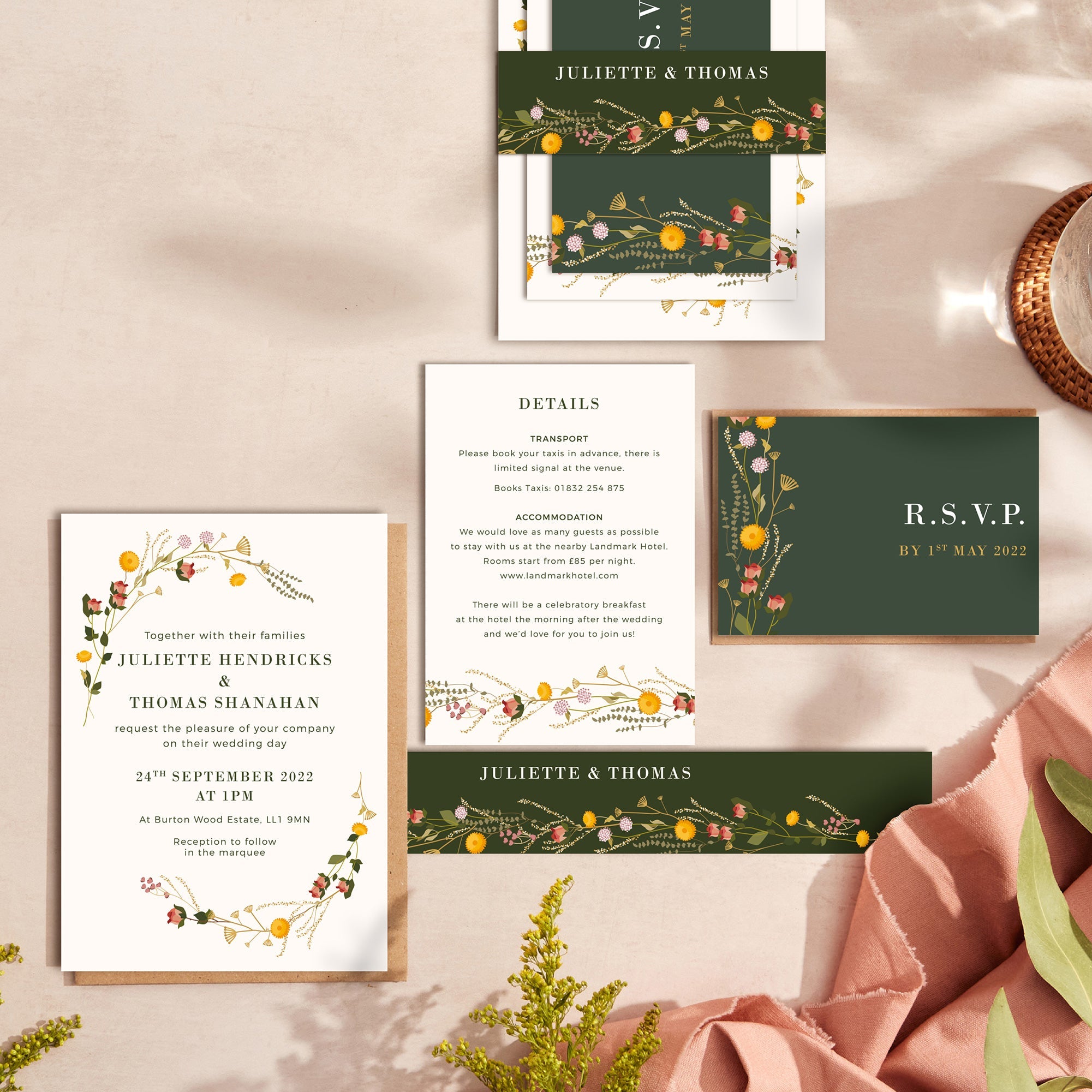 Rustic Wildflowers wedding stationery suite