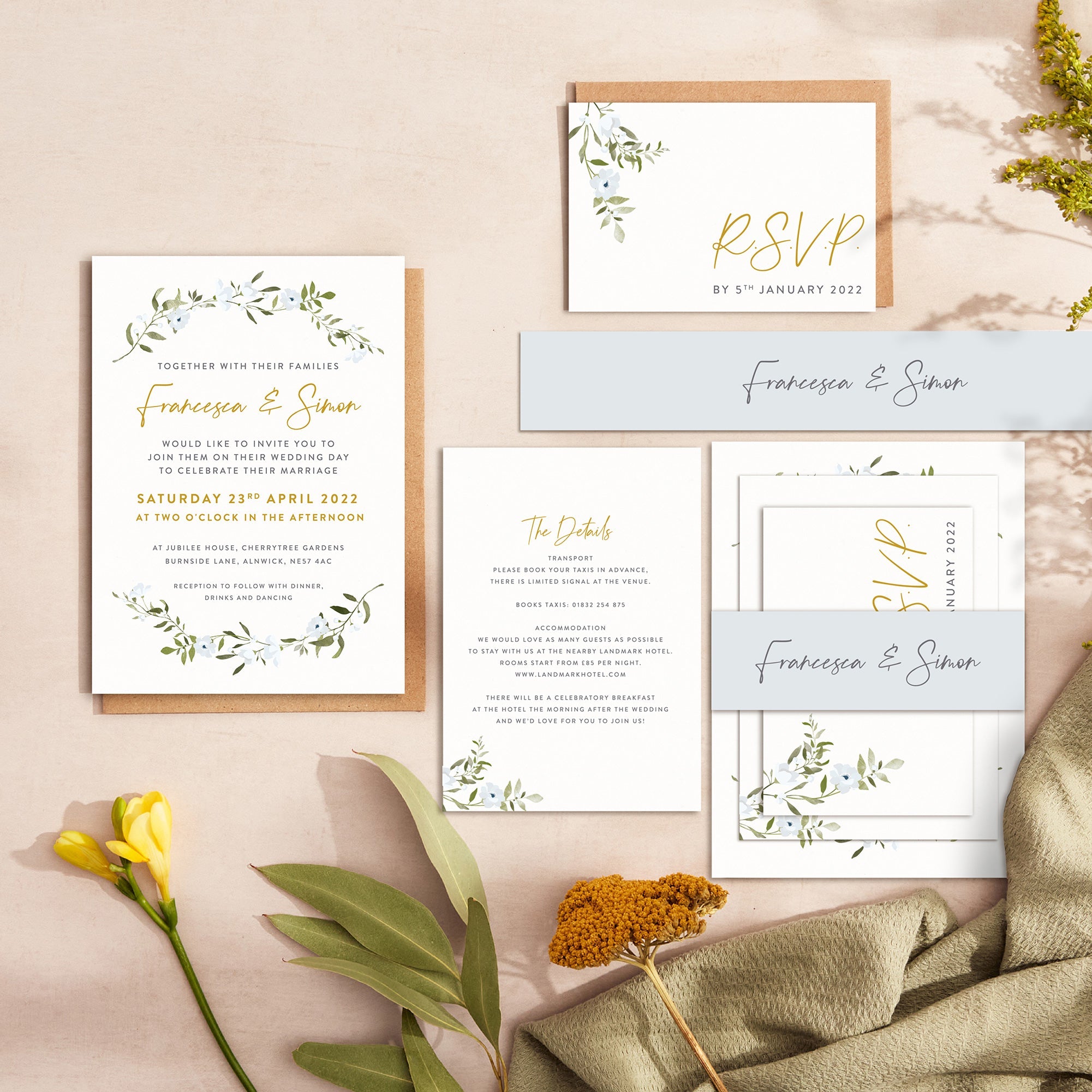 Spring Flowers wedding stationery suite