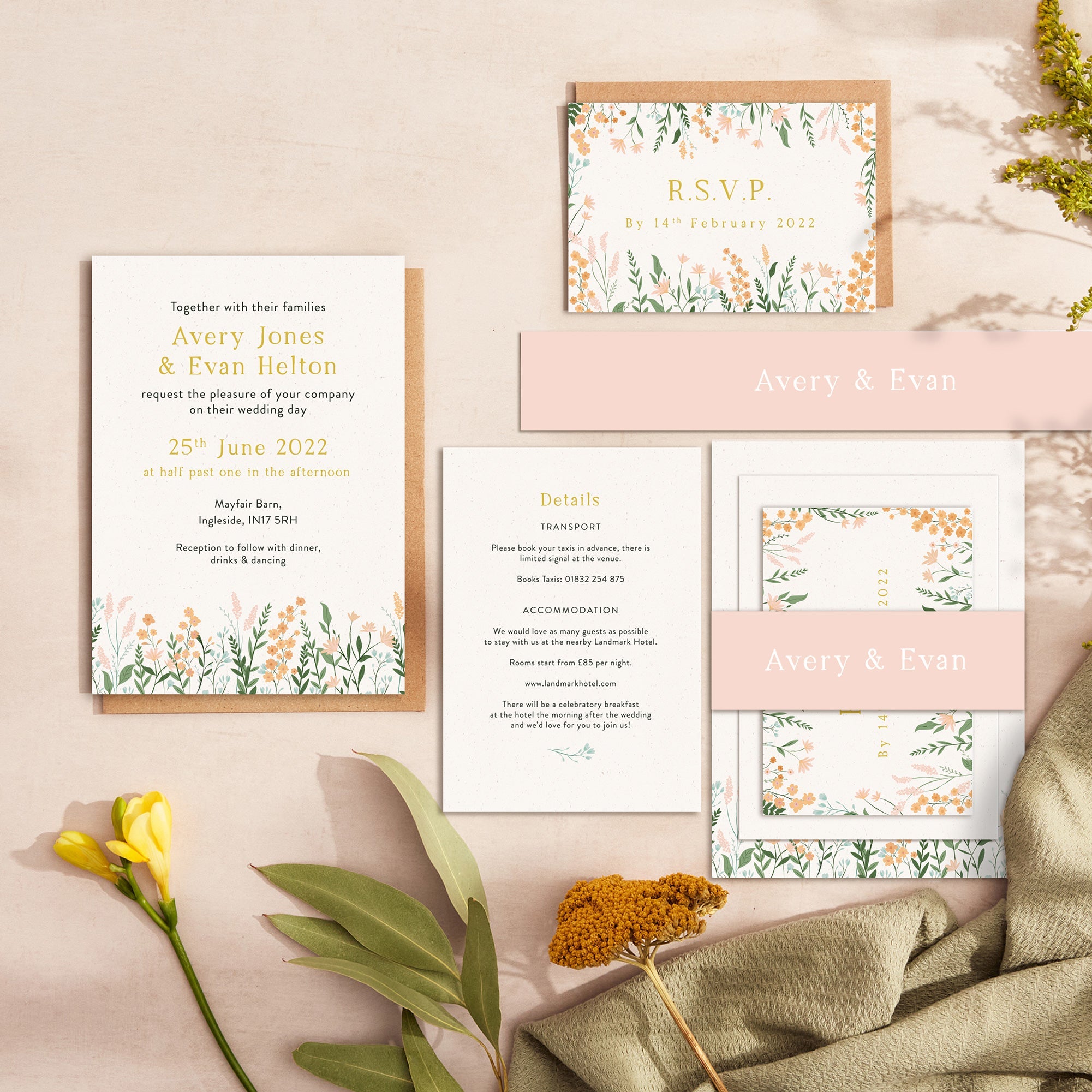 Summer Meadow wedding stationery suite