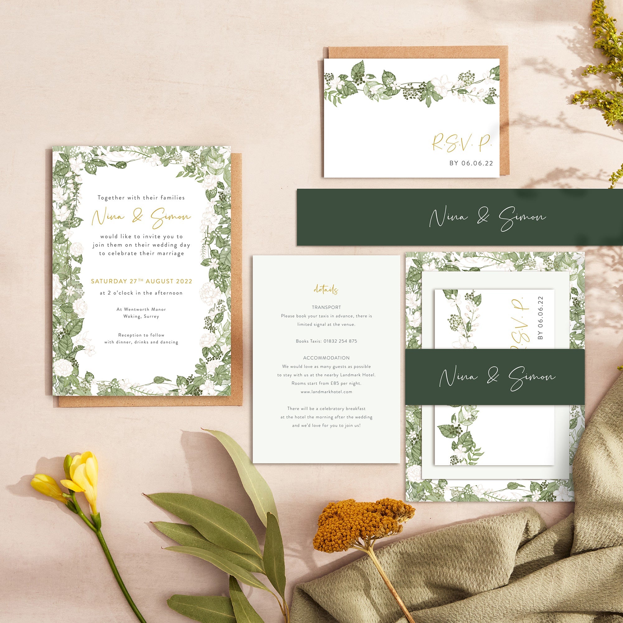 White Floral wedding stationery suite