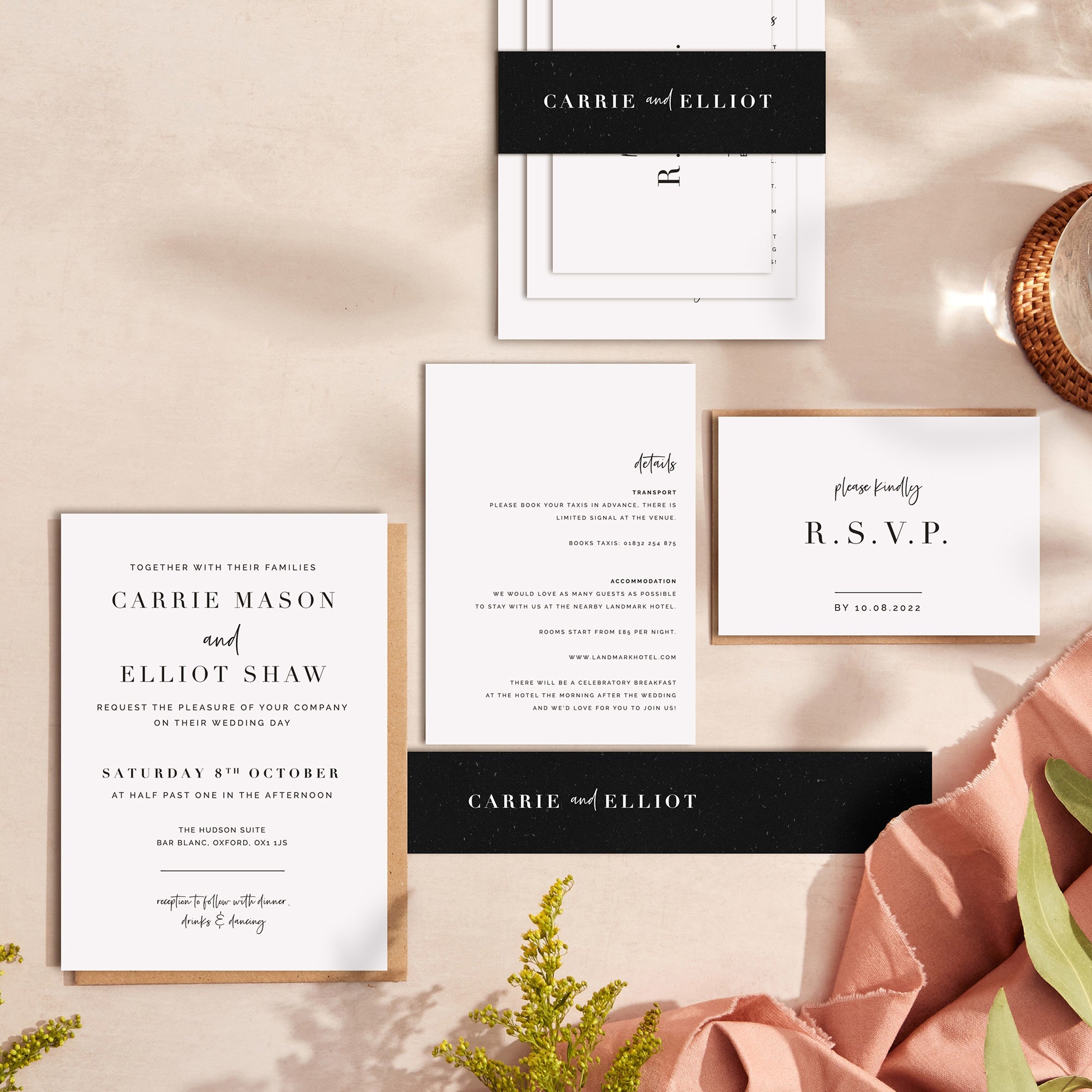 White Modern Script wedding stationery suite