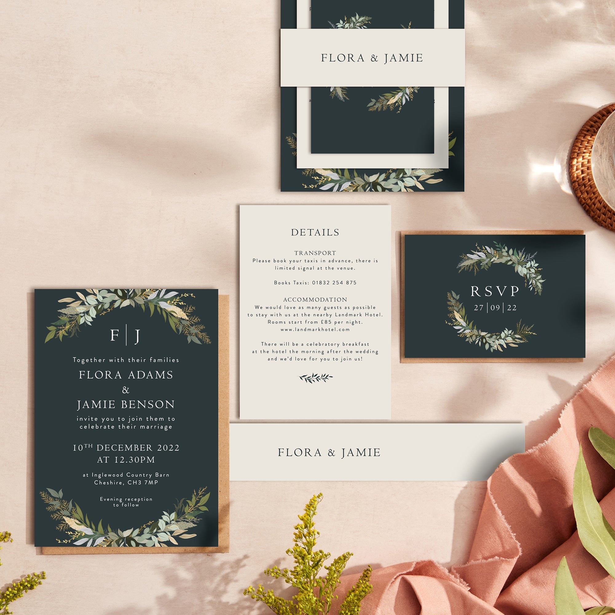 Winter Botanical wedding stationery suite