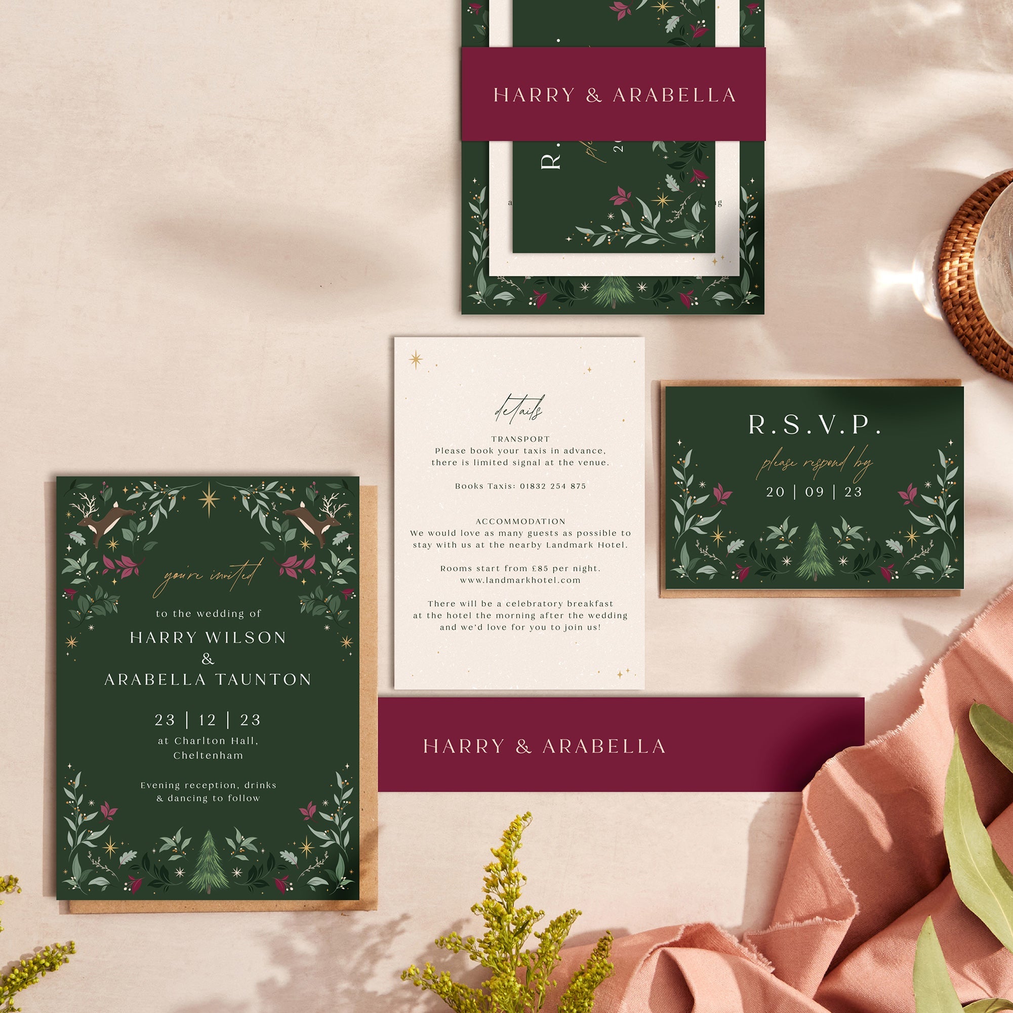 Winter Christmas wedding stationery suite