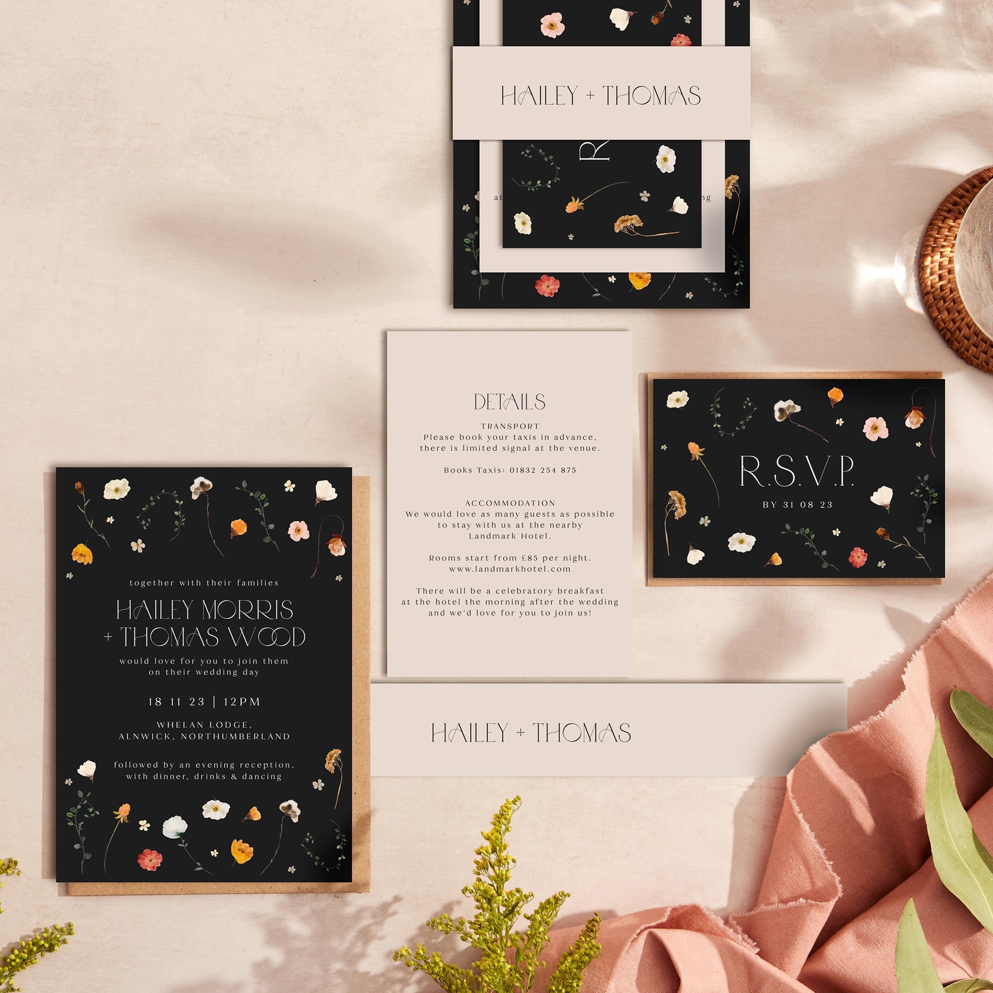 Winter Floral wedding stationery suite