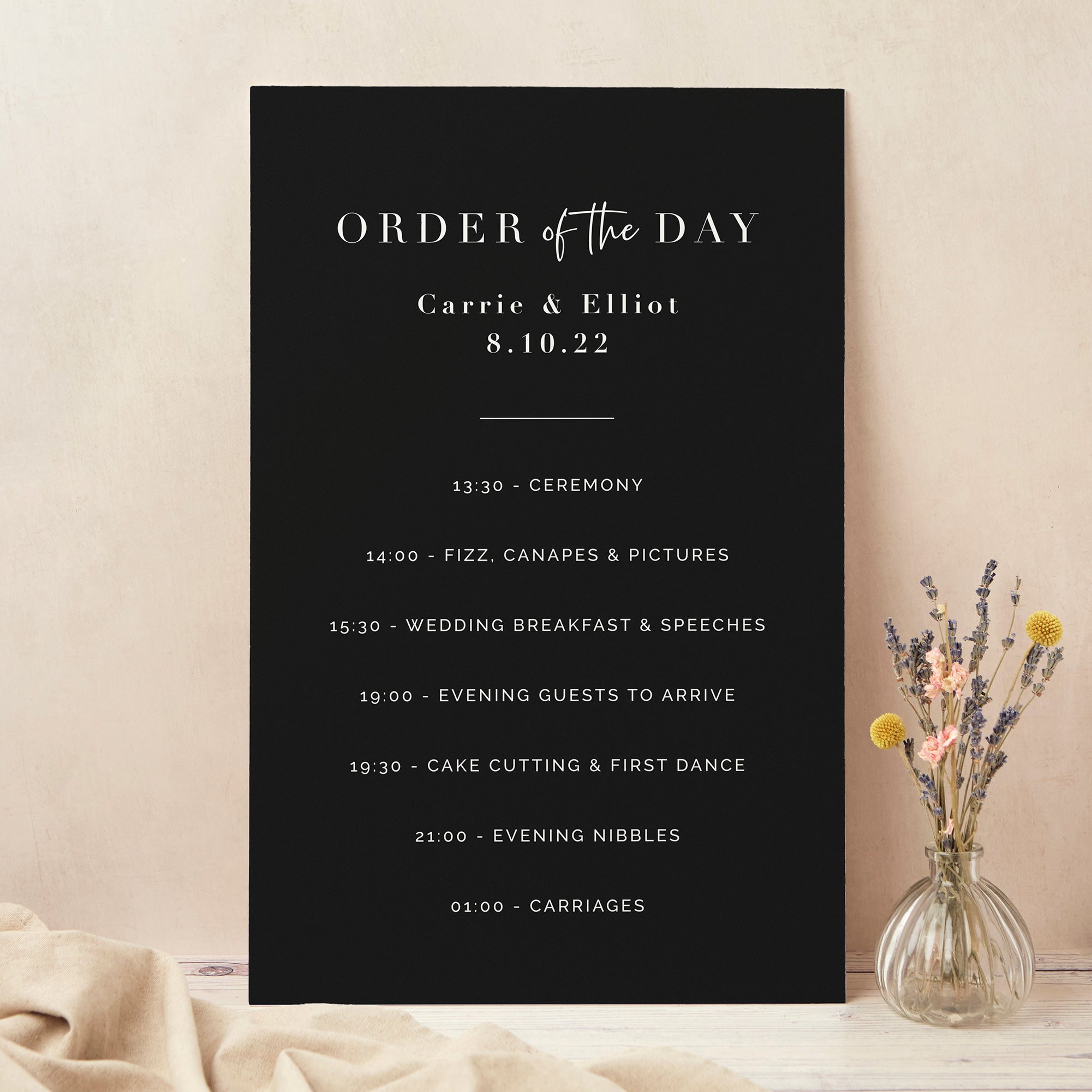 Black Modern Script Wedding Order of the Day Sign – Loom Weddings