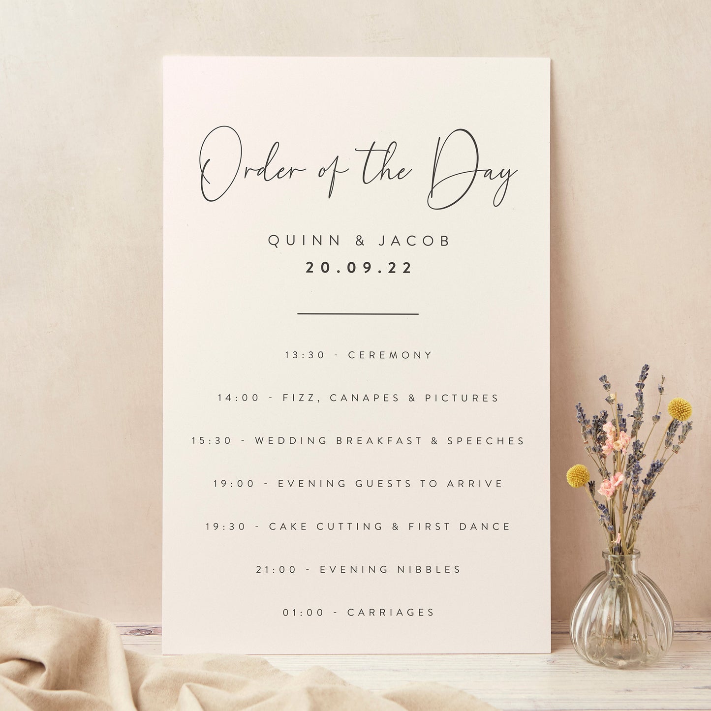 Romantic Script Wedding Order of the Day Sign
