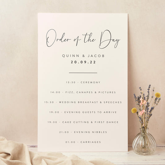 Romantic Script Wedding Order of the Day Sign