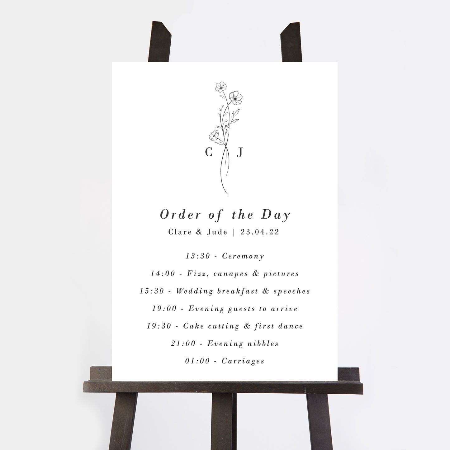 Simple Floral Wedding Order of the Day Sign