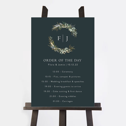 Winter Botanical Wedding Order of the Day Sign