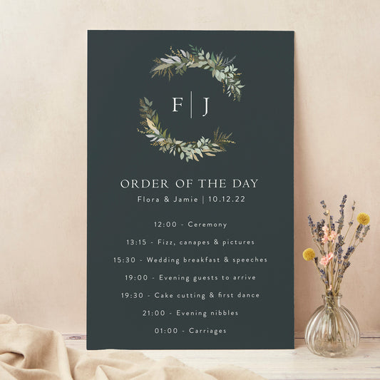 Winter Botanical Wedding Order of the Day Sign