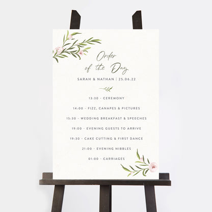Blush Peony Wedding Order of the Day Sign