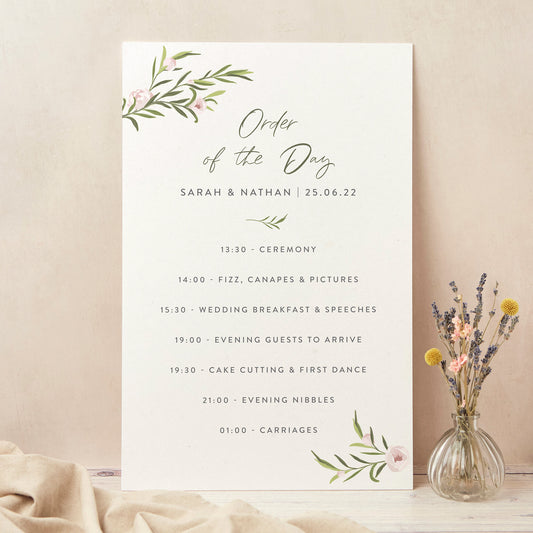 Blush Peony Wedding Order of the Day Sign