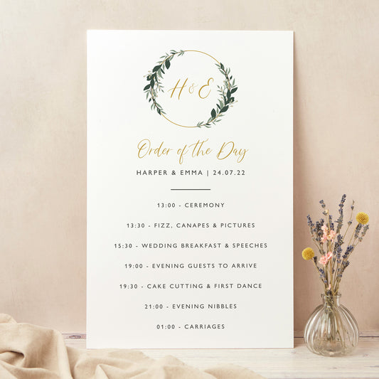Foliage Hoop Wedding Order of the Day Sign