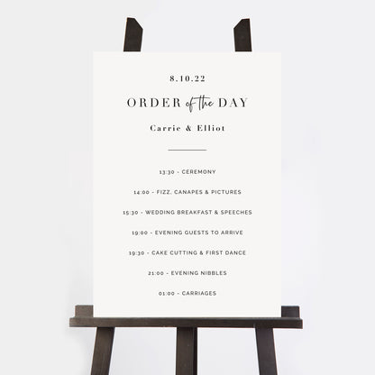 White Modern Script Wedding Order of the Day Sign – Loom Weddings