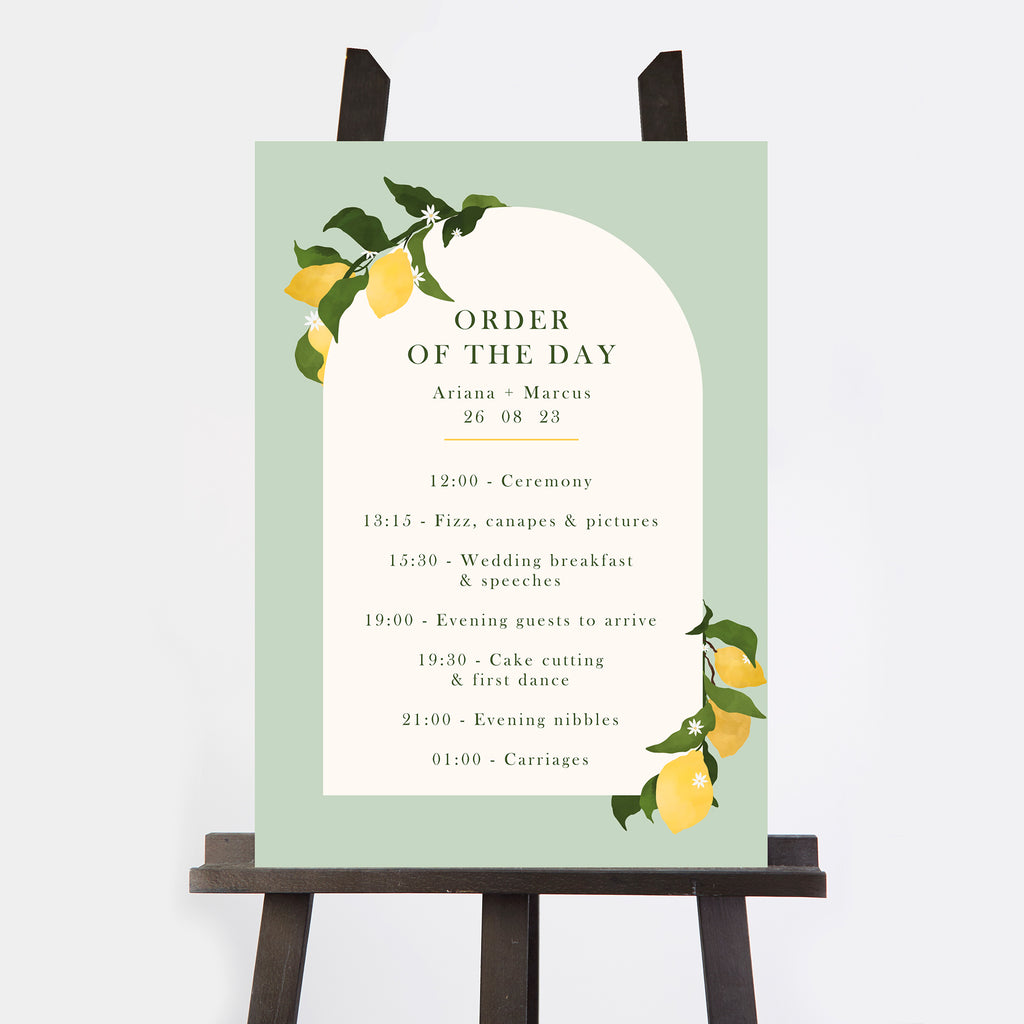 Amalfi Lemons Wedding Order of the Day Sign