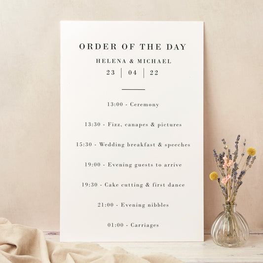 Simple Script Wedding Order of the Day Sign