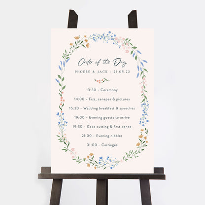 Wildflower Wreath Wedding Order of the Day Sign