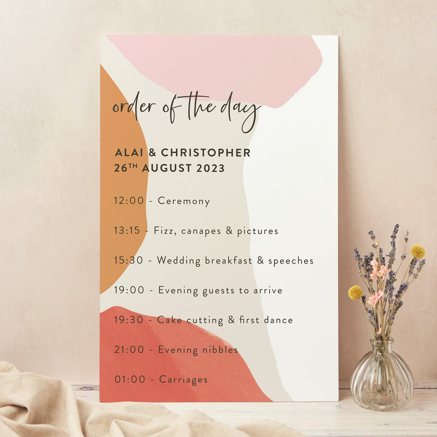 Painterly Colour Pop Wedding Order of the Day Sign