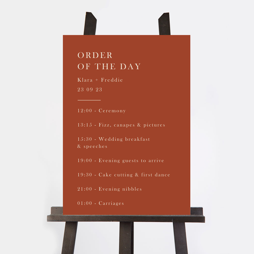 Caramel Autumn Colour Block Wedding Order of the Day Sign