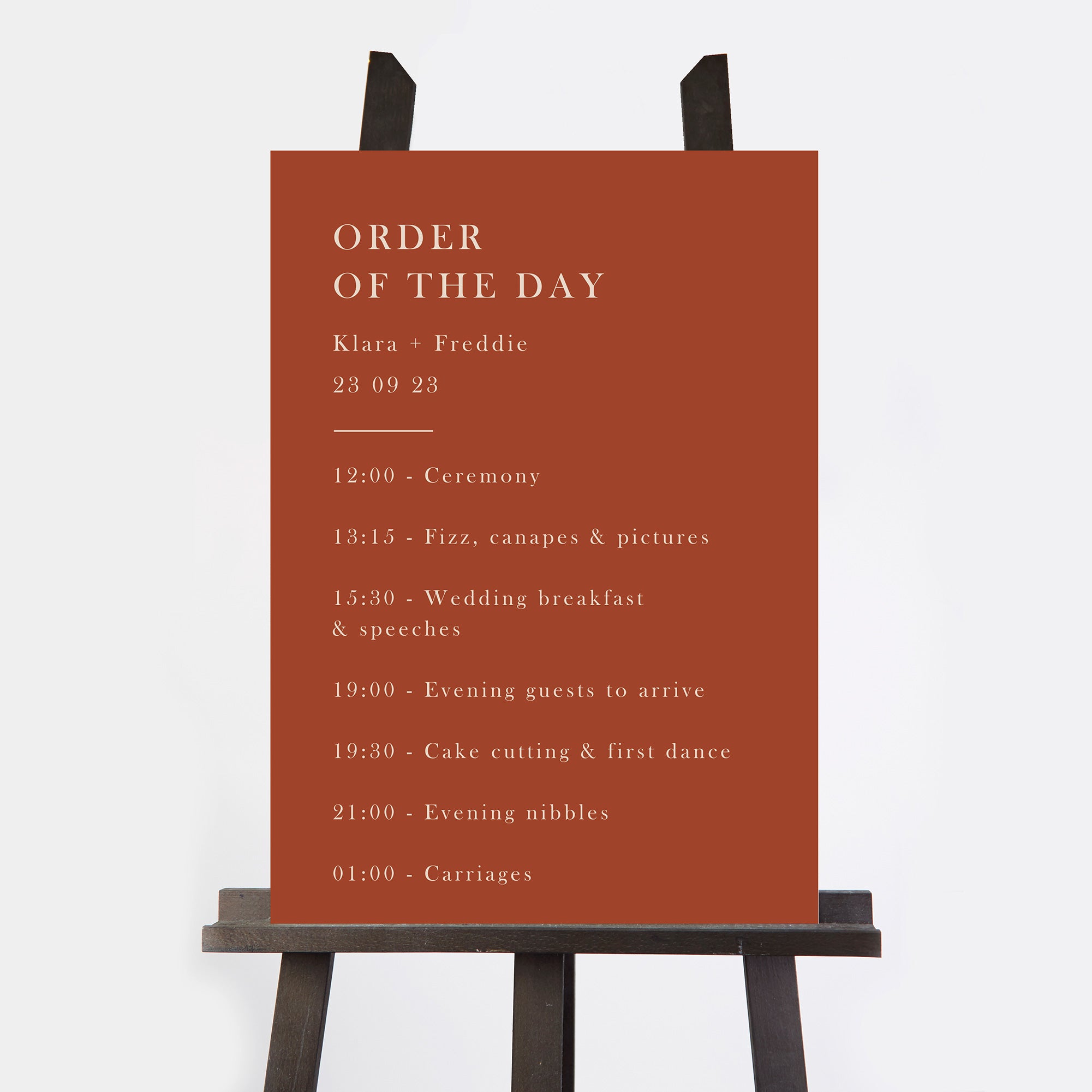 Caramel Autumn Colour Block Wedding Order of the Day Sign