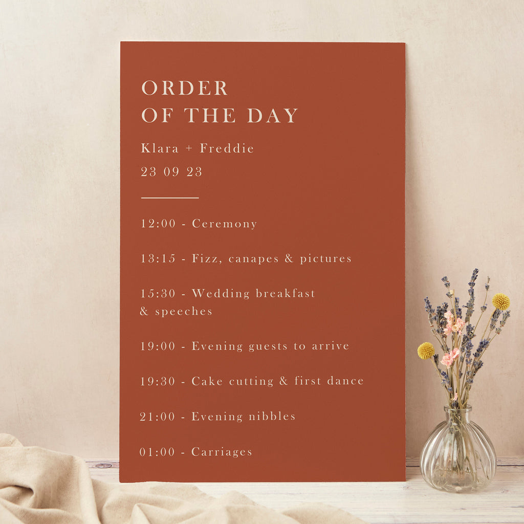 Caramel Autumn Colour Block Wedding Order of the Day Sign