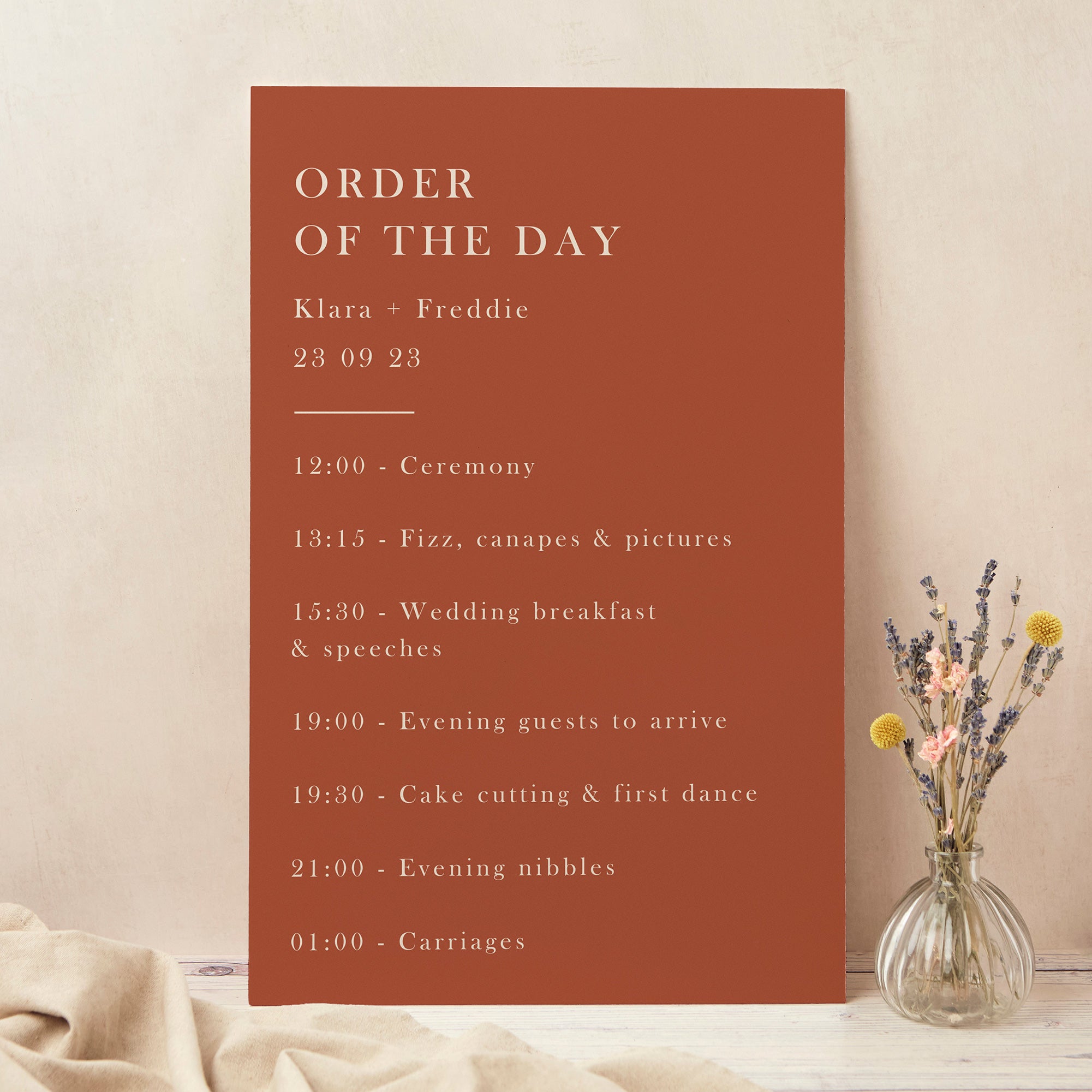 Caramel Autumn Colour Block Wedding Order of the Day Sign