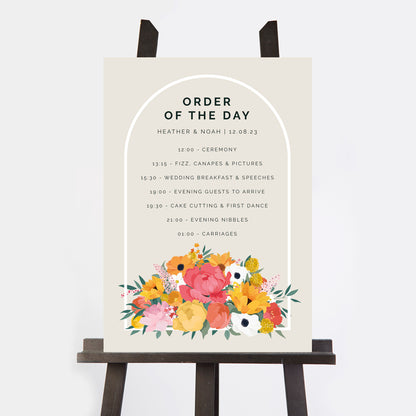 Bright Flowers Wedding Order of the Day Sign