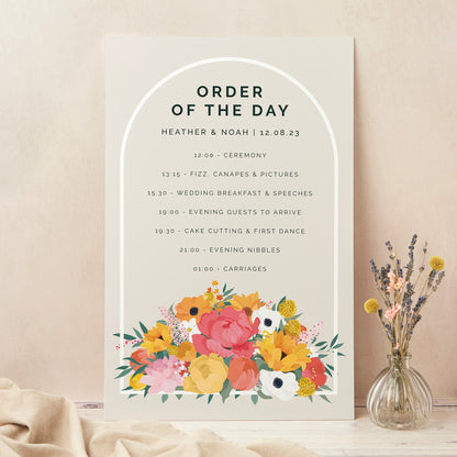 Bright Flowers Wedding Order of the Day Sign