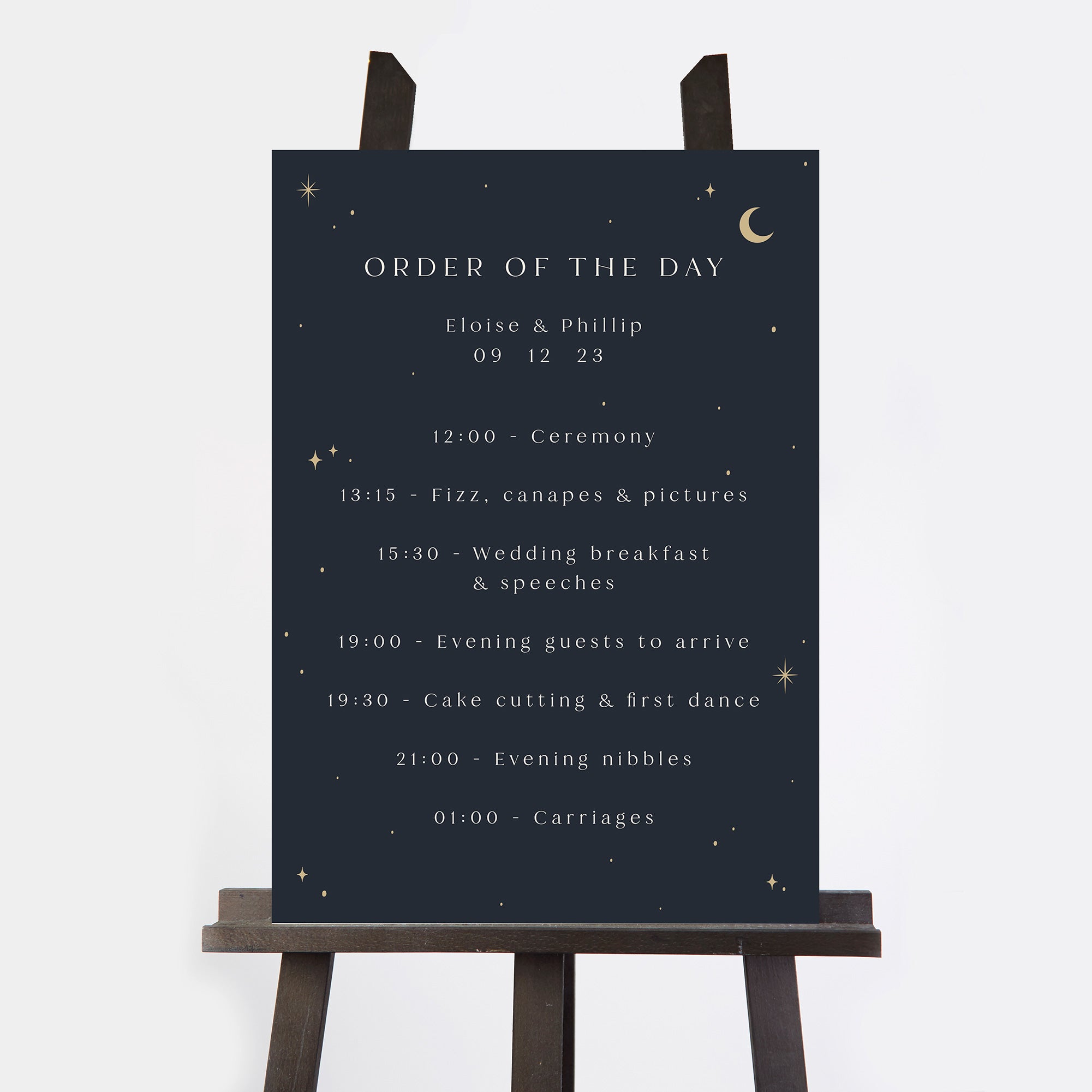 Celestial Night Sky Wedding Order of the Day Sign