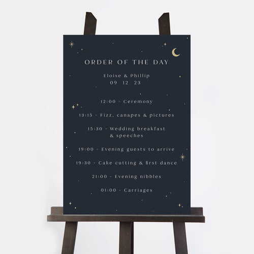 Celestial Night Sky Wedding Order of the Day Sign