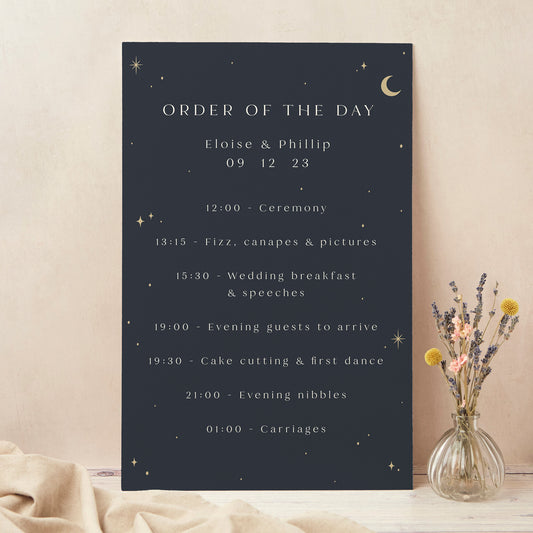 Celestial Night Sky Wedding Order of the Day Sign