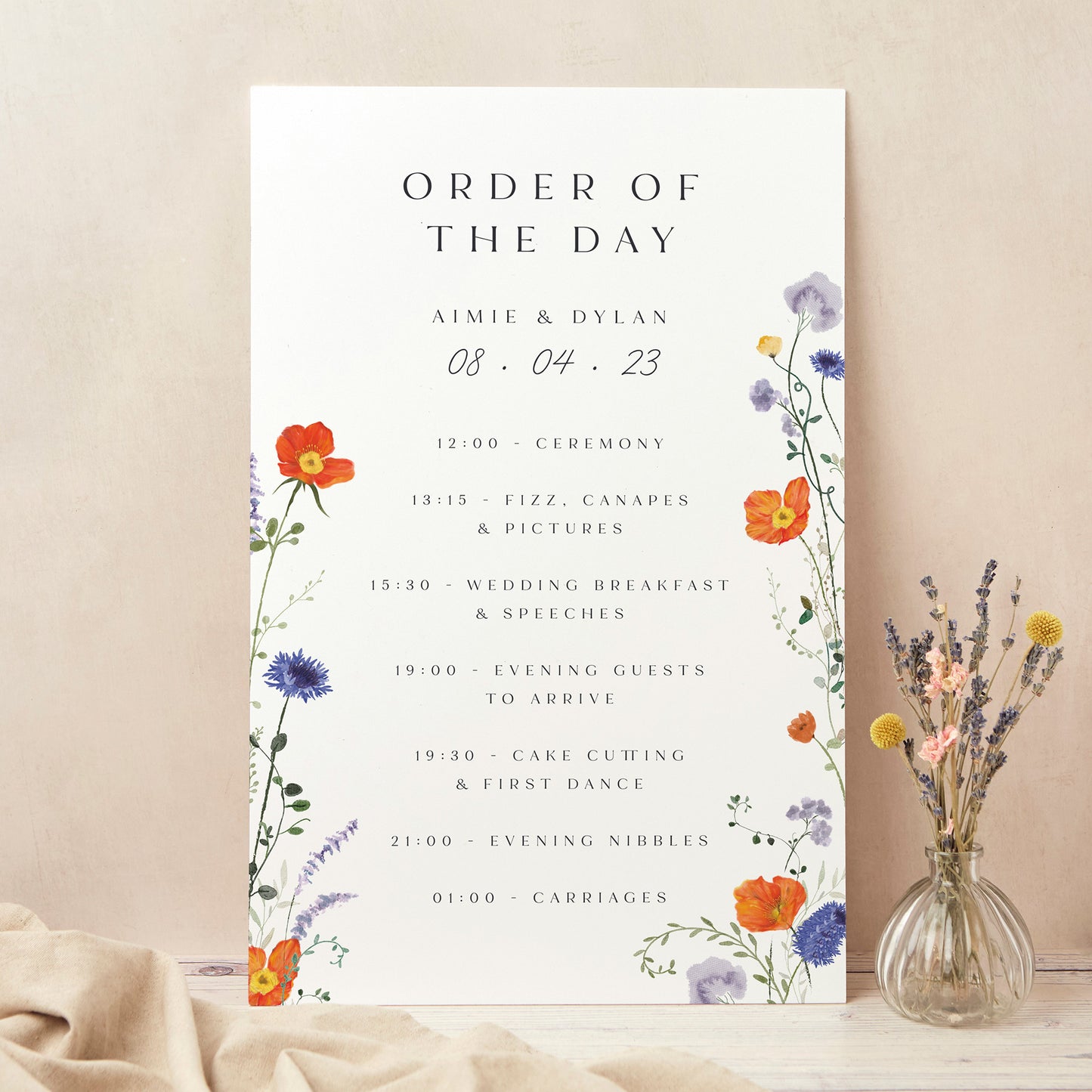 Pressed Wildflowers Wedding Order of the Day Sign