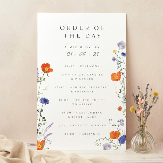 Pressed Wildflowers Wedding Order of the Day Sign