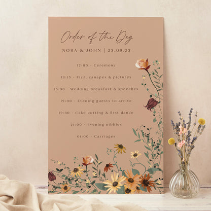 Autumn Wildflowers Wedding Order of the Day Sign