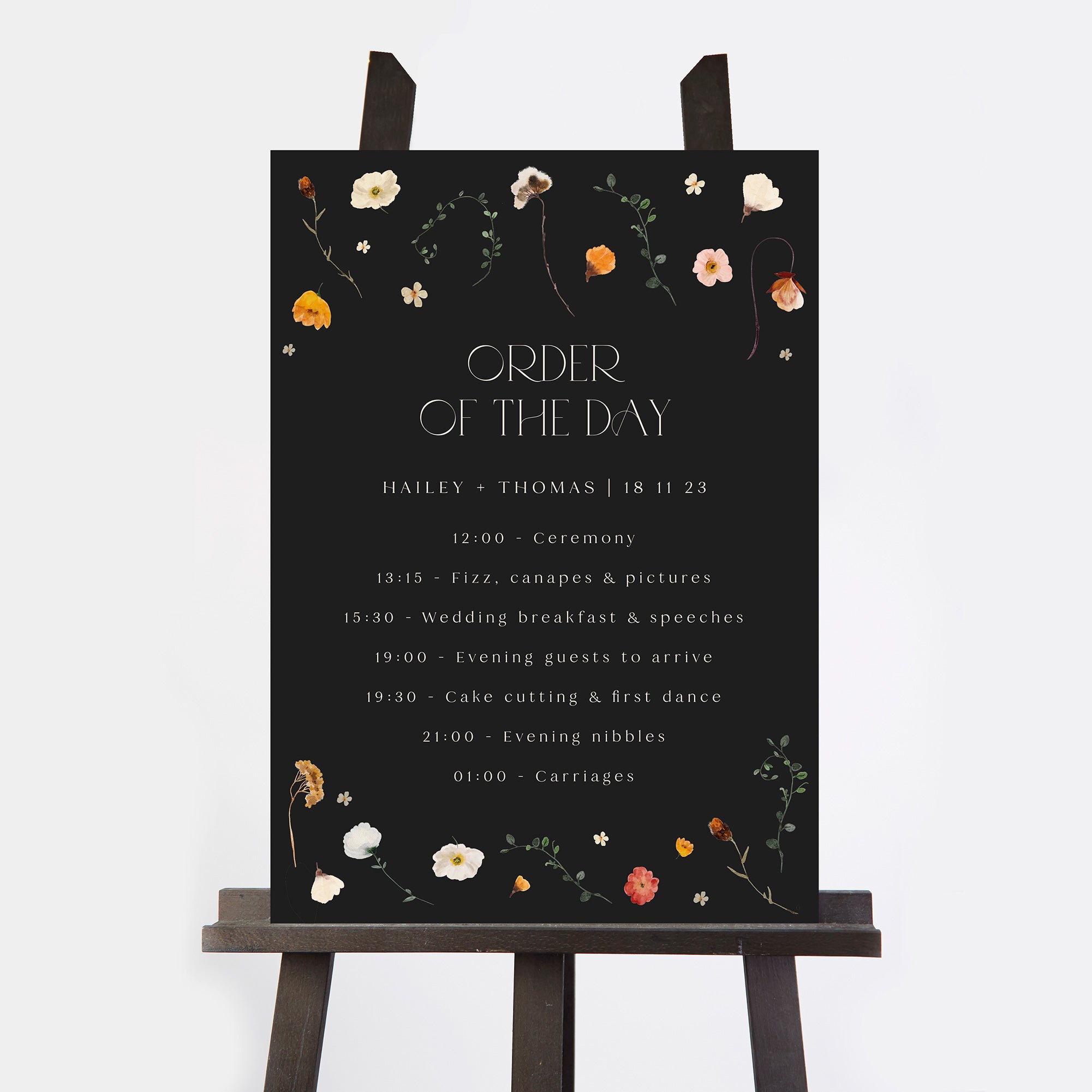 Winter Floral Wedding Order of the Day Sign
