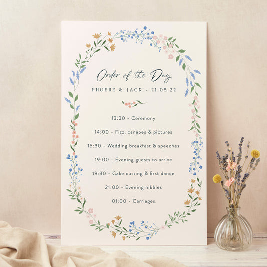 Wildflower Wreath Wedding Order of the Day Sign
