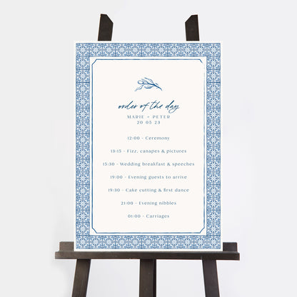 Blue Tile Mediterranean Wedding Order of the Day Sign