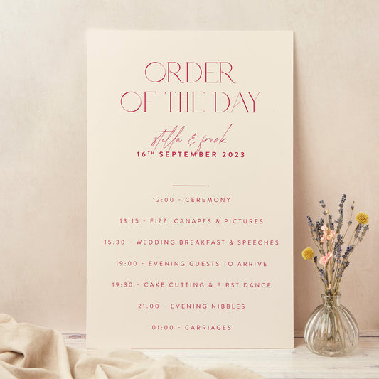 Magenta Modern Script Wedding Order of the Day Sign