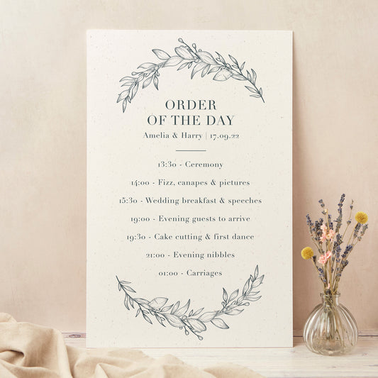 Foliage Monogram Wedding Order of the Day Sign
