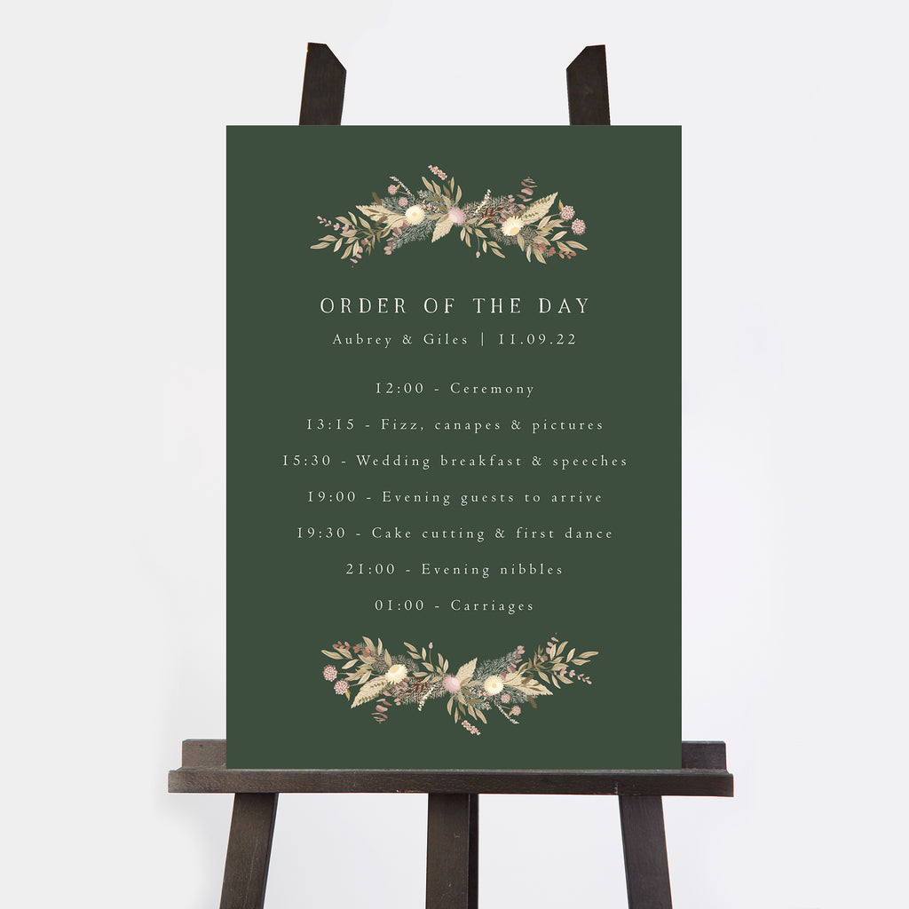 Dried Flower Wreath Wedding Order of the Day Sign