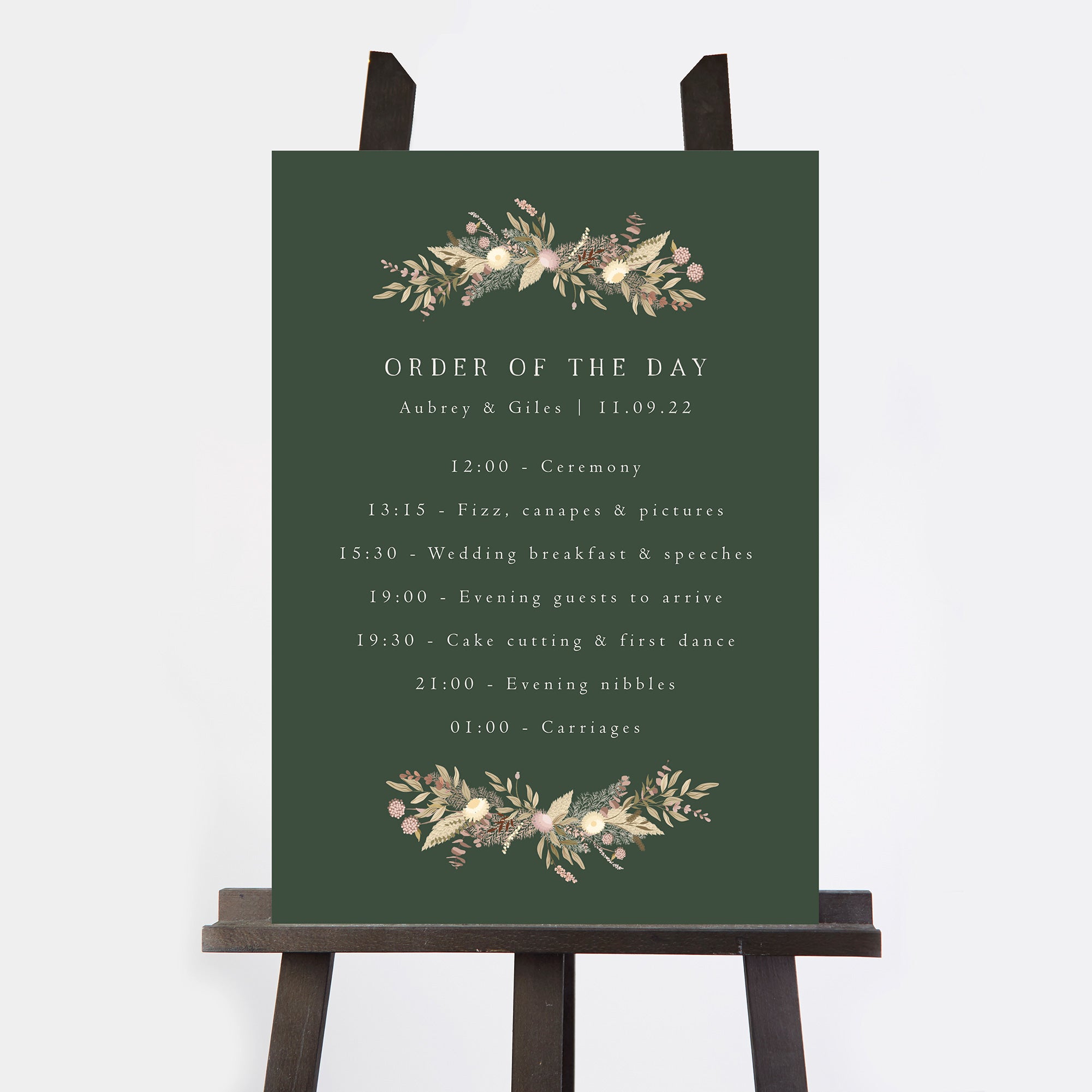 Dried Flower Wreath Wedding Order of the Day Sign