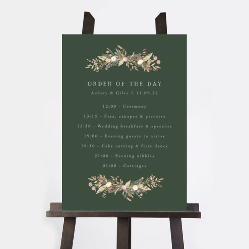 Dried Flower Wreath Wedding Order of the Day Sign
