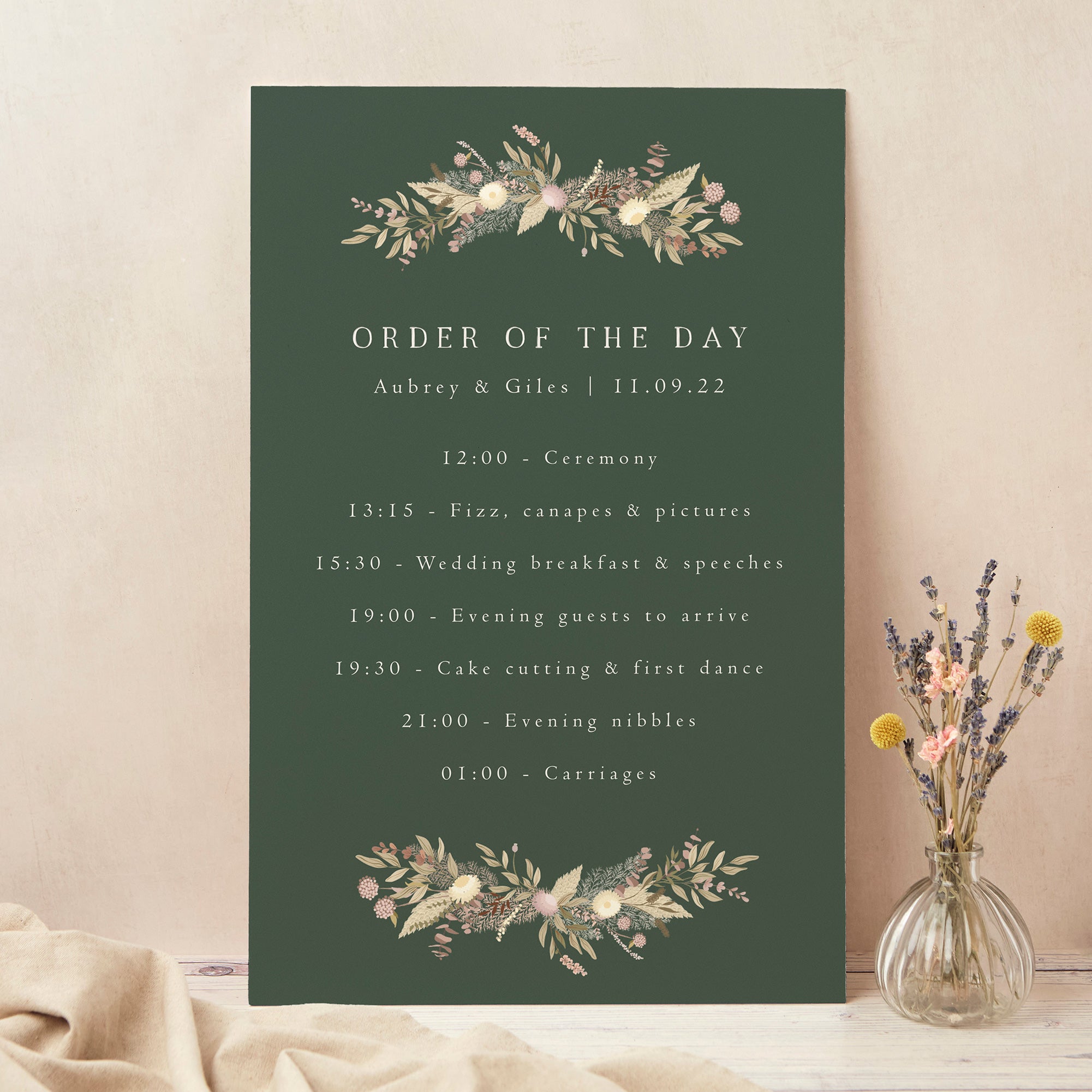 Dried Flower Wreath Wedding Order of the Day Sign