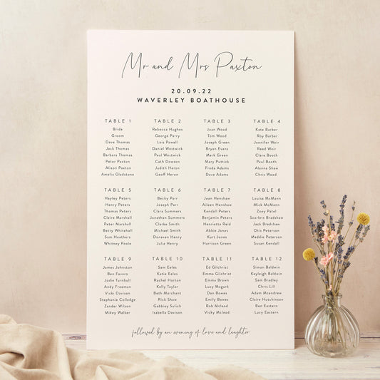 Romantic Script Personalised Wedding Table Plan
