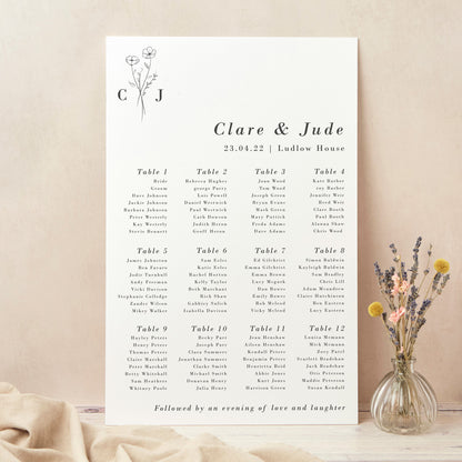 Simple Floral Personalised Wedding Table Plan