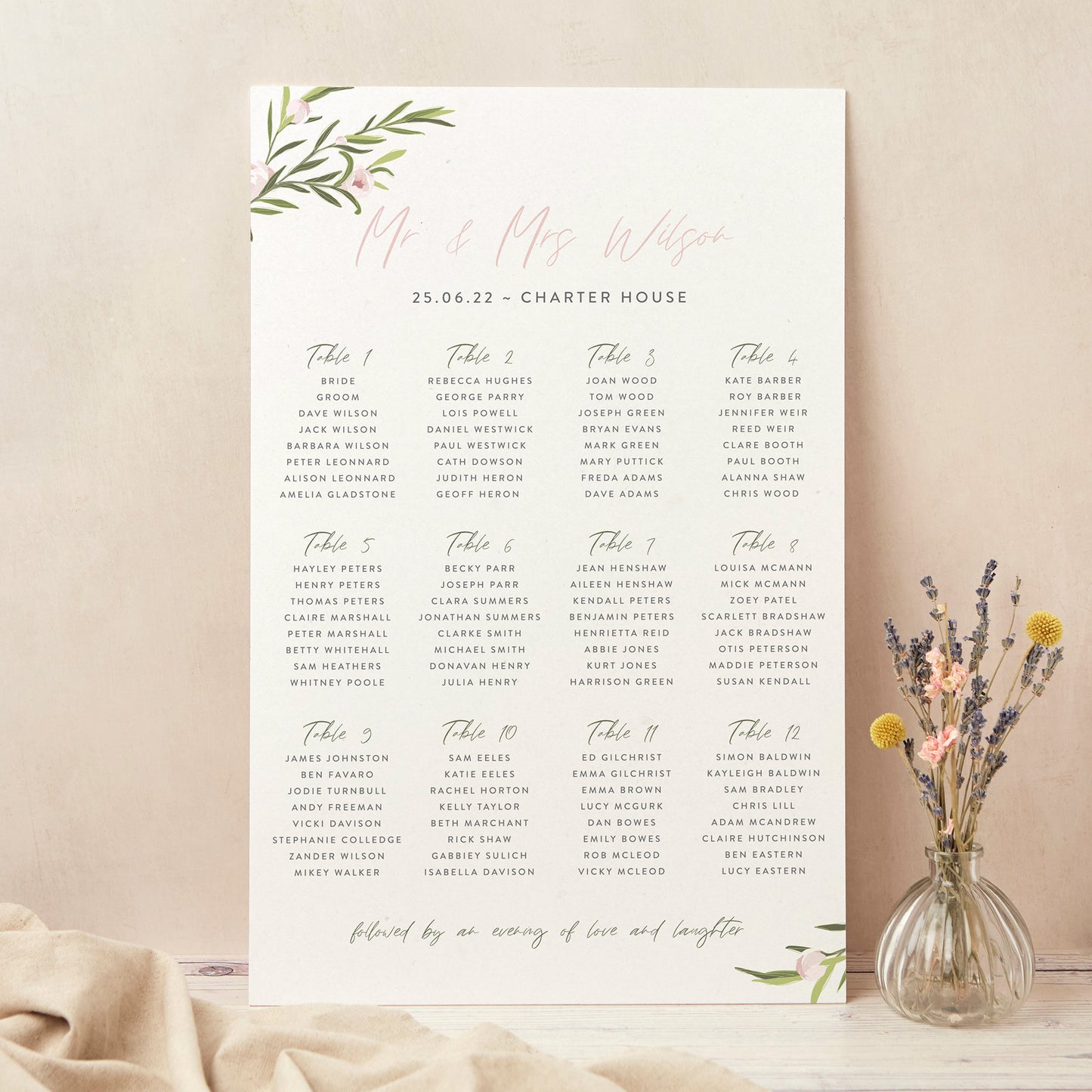 Blush Peony Personalised Wedding Table Plan